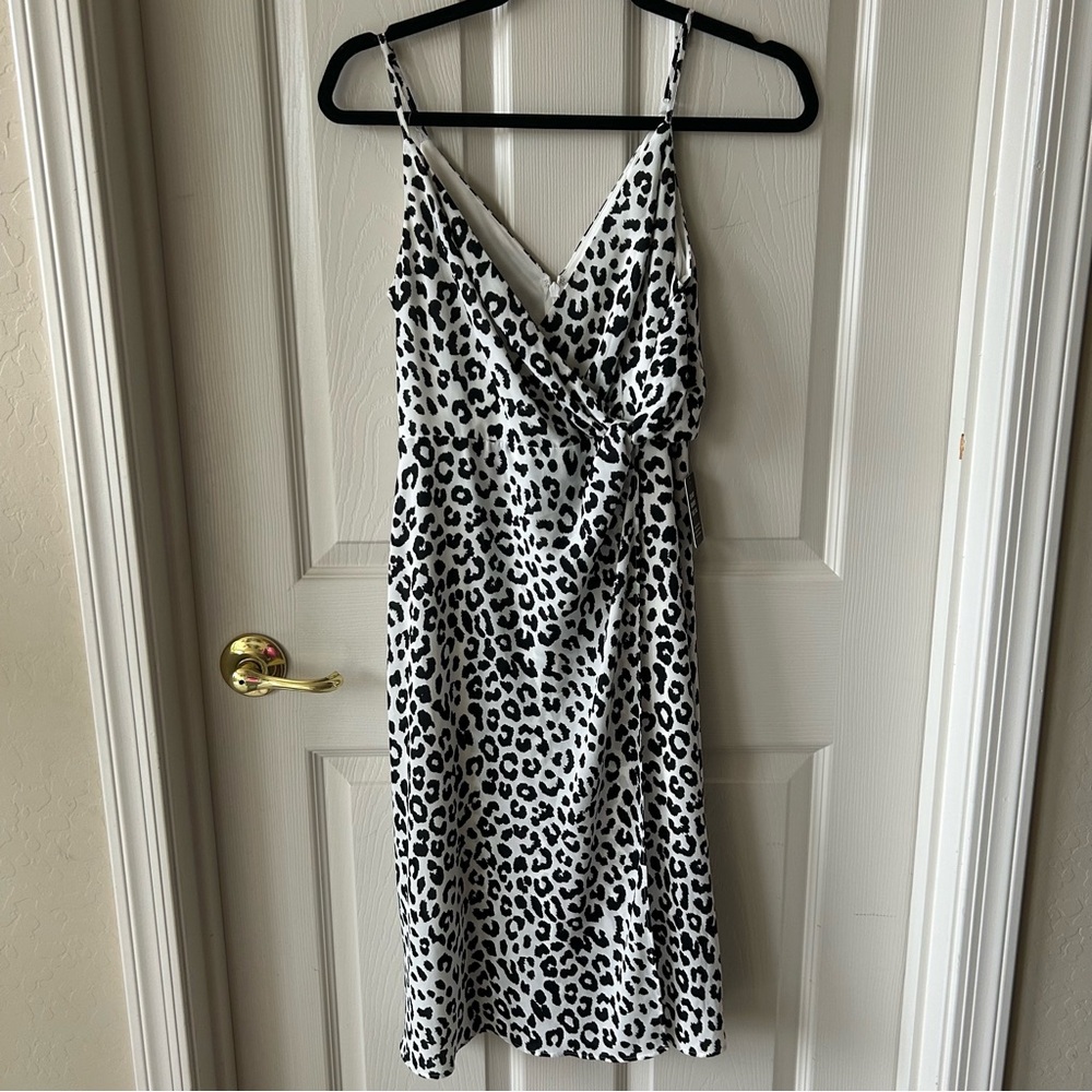 Express Black and White Leopard Print Midi Slip Dress, NWT, XS